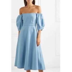 ARIAS New York denim off shoulder puff sleeve midi dress NWOT